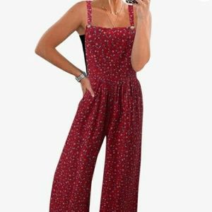 Womens plus sz xxl Floral print jumpsuit high waist Roomy casual overalls